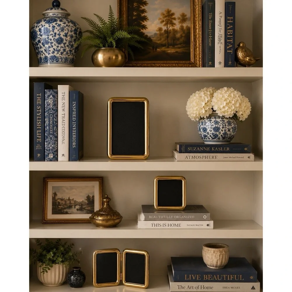 Vintage Brass Picture Frames Set Lot Gold Hollywood Regency MCM Decor 4pc